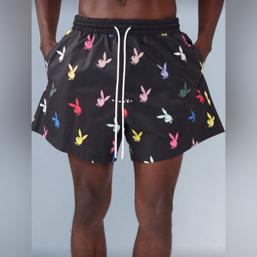 🆕 Playboy - Multi-Color Bunny Logo Print Swim Trucks / Swim Shorts - Mens